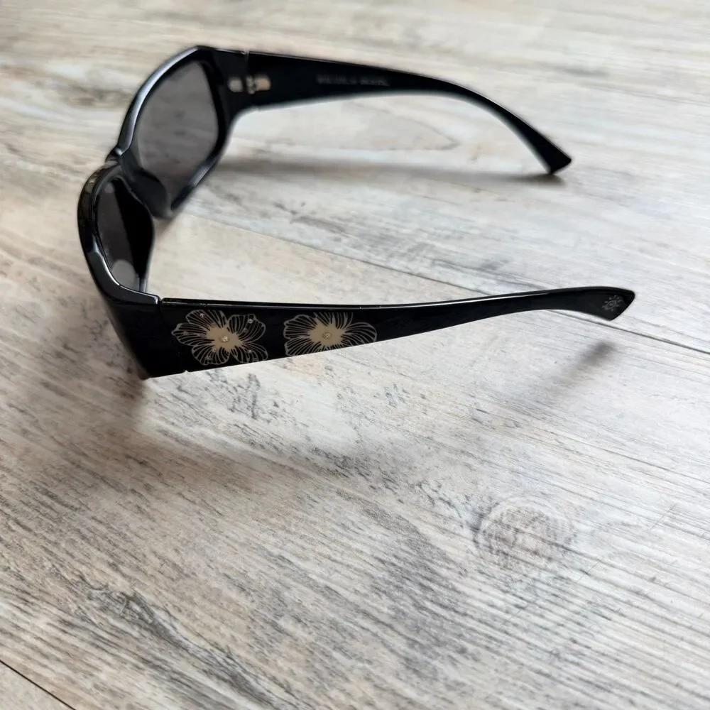 Solize by Del Sol Floral Rhinestone Sunglasses Brown Gradient Y2K Glam